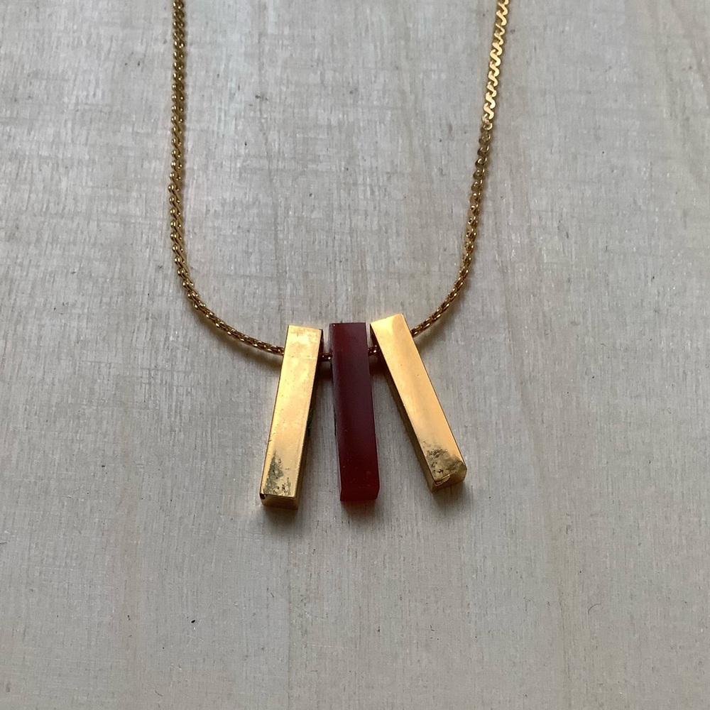TLC new Vintage Carnelian Agate Tri bar minimalist pendant necklace